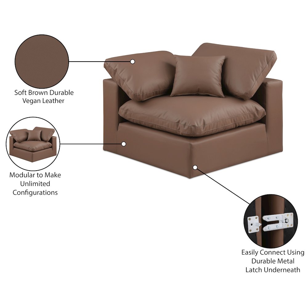 Comfy Brown Vegan Leather Modular Corner Chair