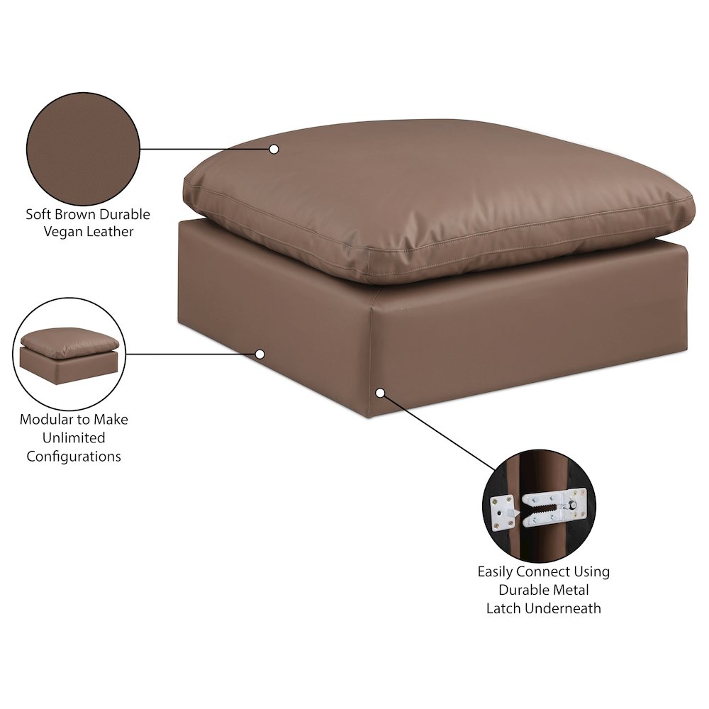 Comfy Brown Vegan Leather Modular Ottoman