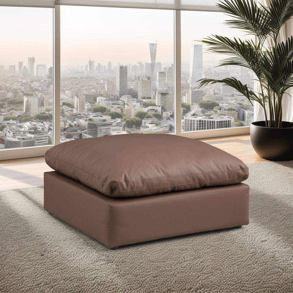Comfy Brown Vegan Leather Modular Ottoman