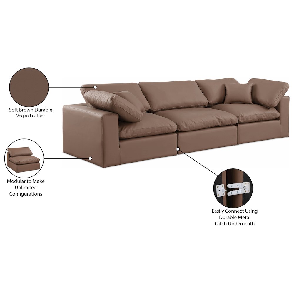 Comfy Brown Vegan Leather Modular Sofa