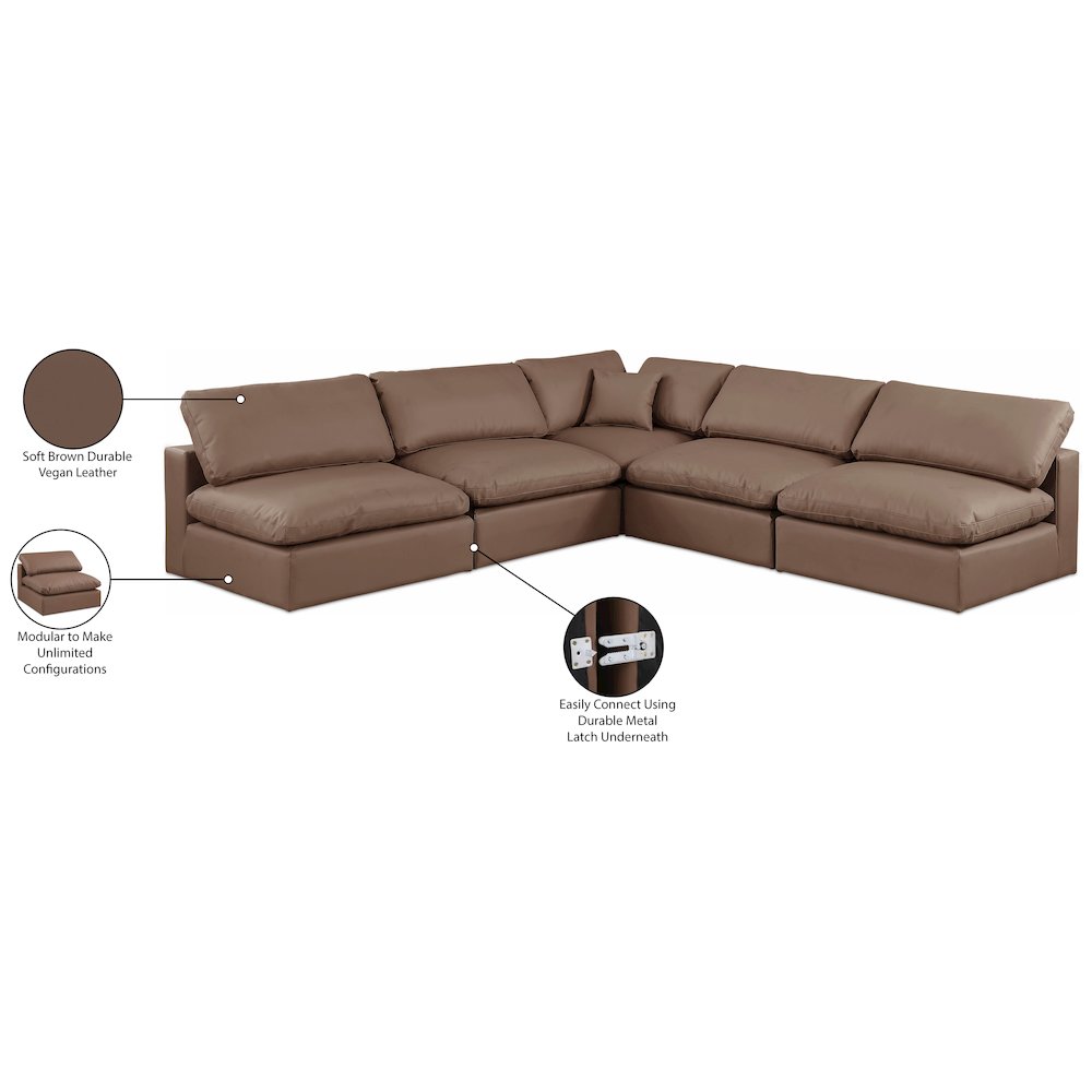 Comfy Brown Vegan Leather Modular Sectional