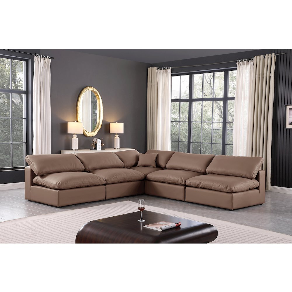 Comfy Brown Vegan Leather Modular Sectional