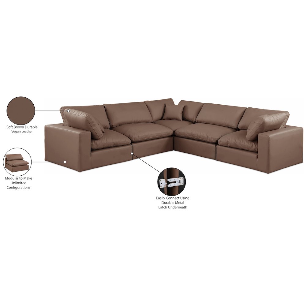 Comfy Brown Vegan Leather Modular Sectional