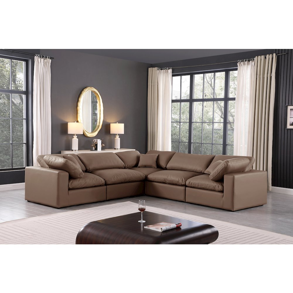 Comfy Brown Vegan Leather Modular Sectional