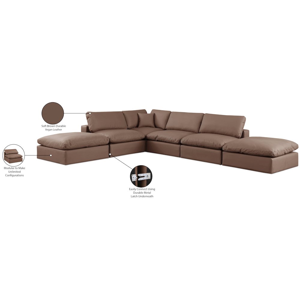Comfy Brown Vegan Leather Modular Sectional