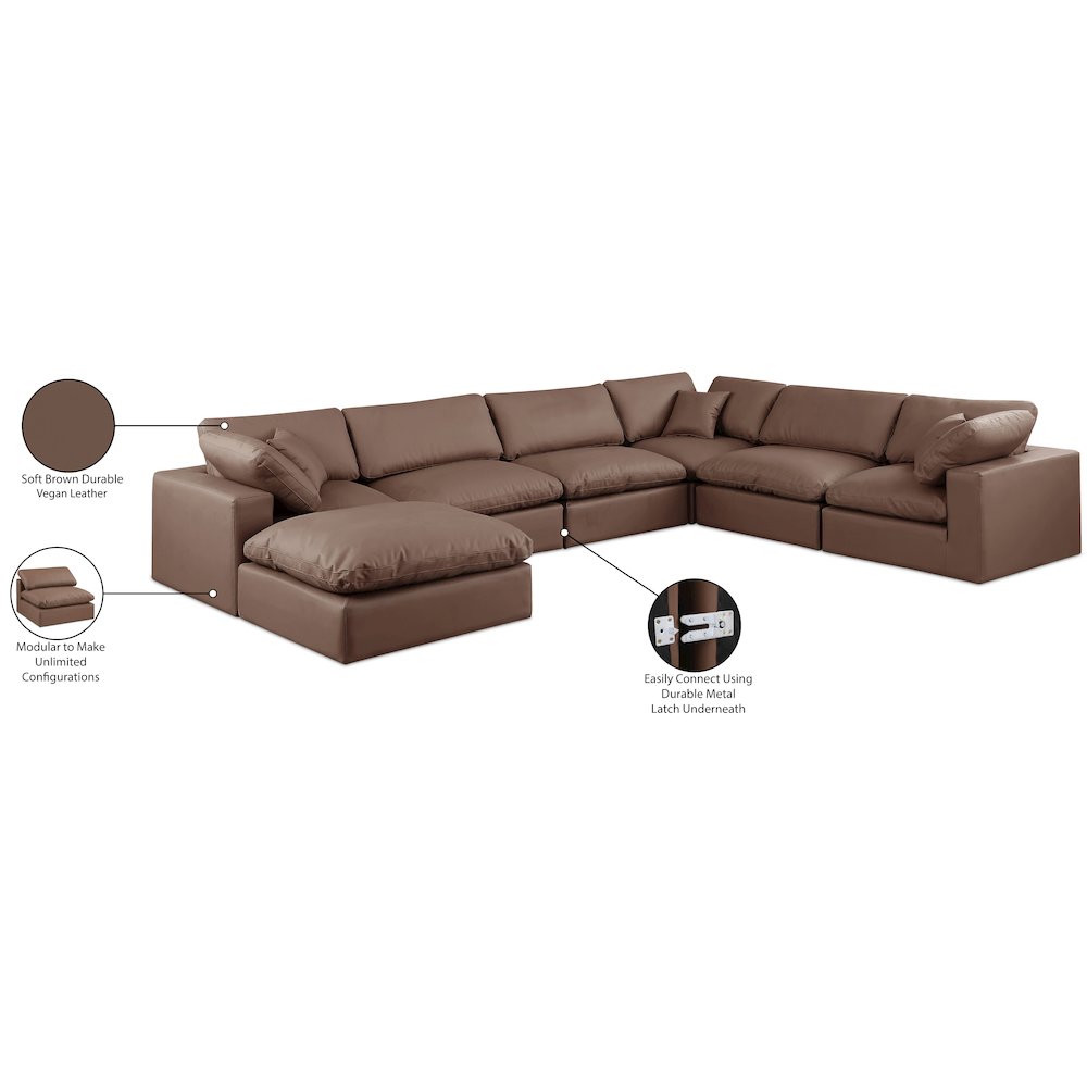 Comfy Brown Vegan Leather Modular Sectional