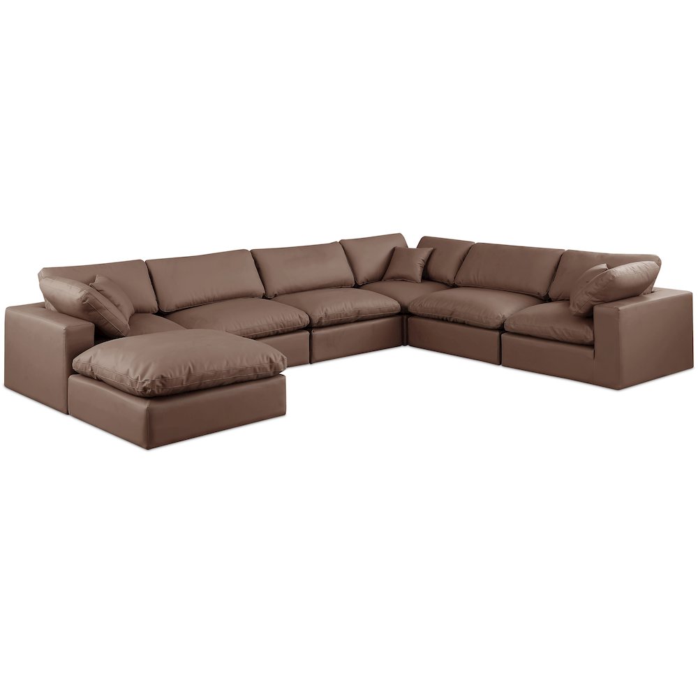 Comfy Brown Vegan Leather Modular Sectional
