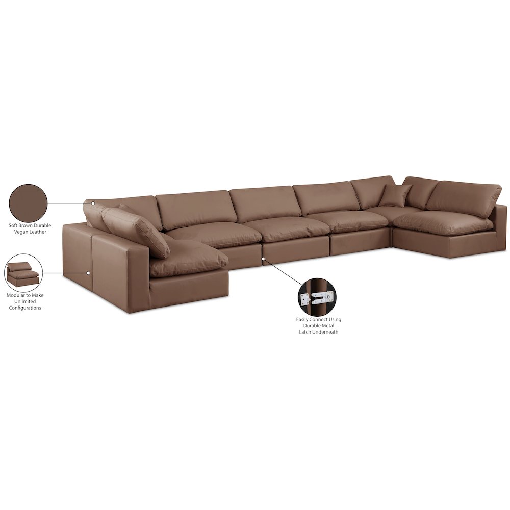 Comfy Brown Vegan Leather Modular Sectional