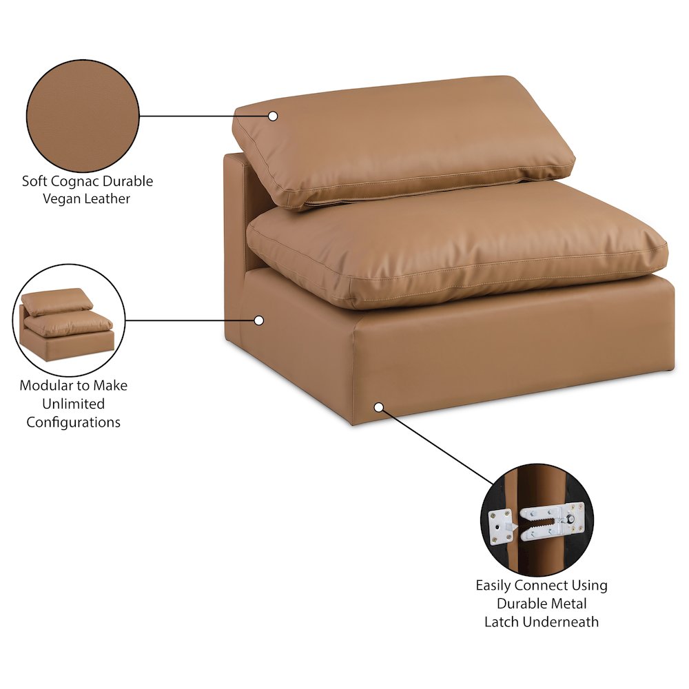 Comfy Cognac Vegan Leather Modular Armless Chair