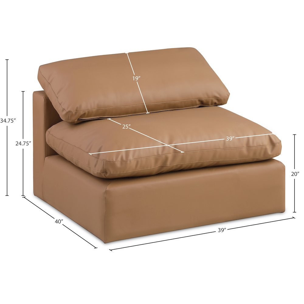 Comfy Cognac Vegan Leather Modular Armless Chair