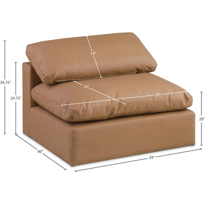 Comfy Cognac Vegan Leather Modular Armless Chair