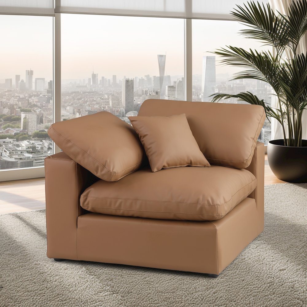 Comfy Cognac Vegan Leather Modular Corner Chair