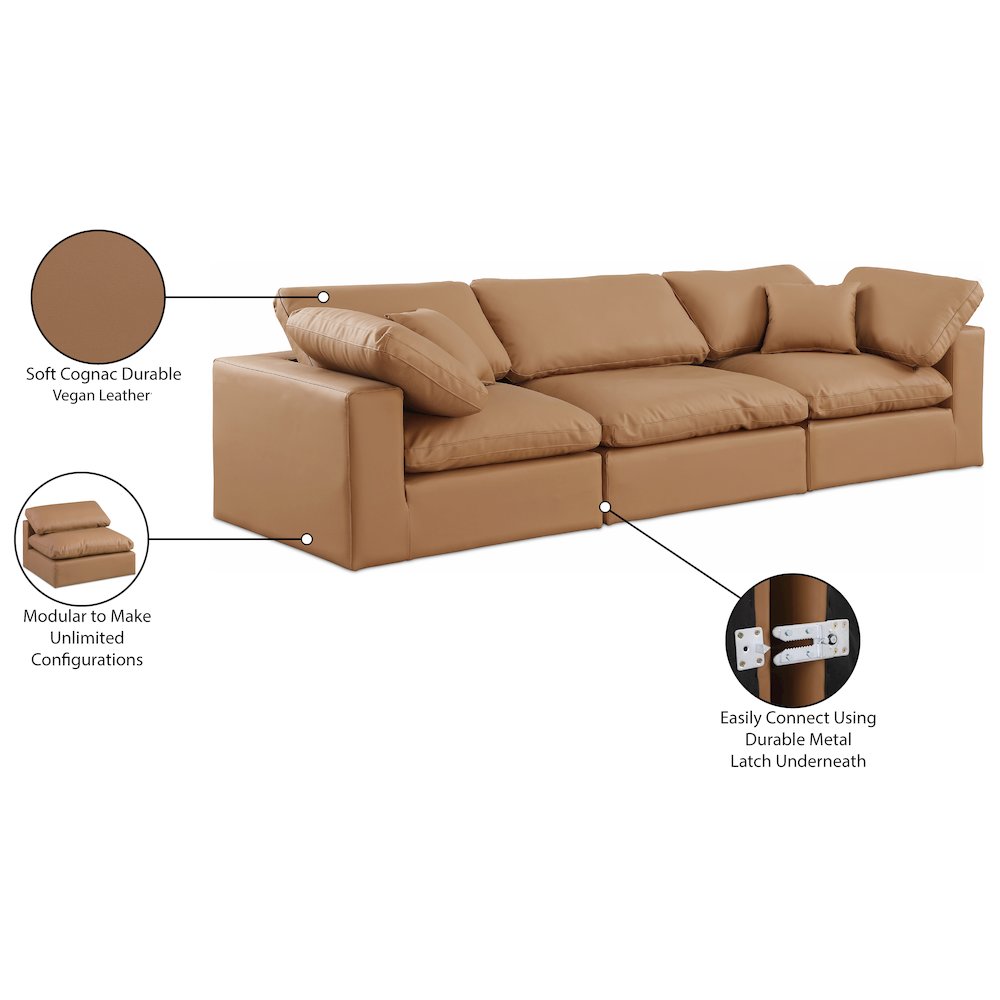 Comfy Cognac Vegan Leather Modular Sofa
