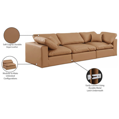 Comfy Cognac Vegan Leather Modular Sofa