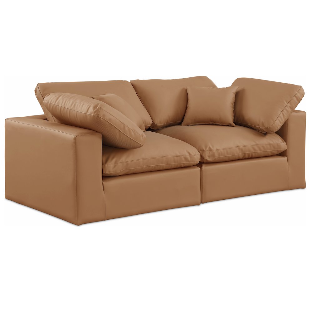 Comfy Cognac Vegan Leather Modular Sofa