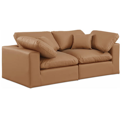 Comfy Cognac Vegan Leather Modular Sofa