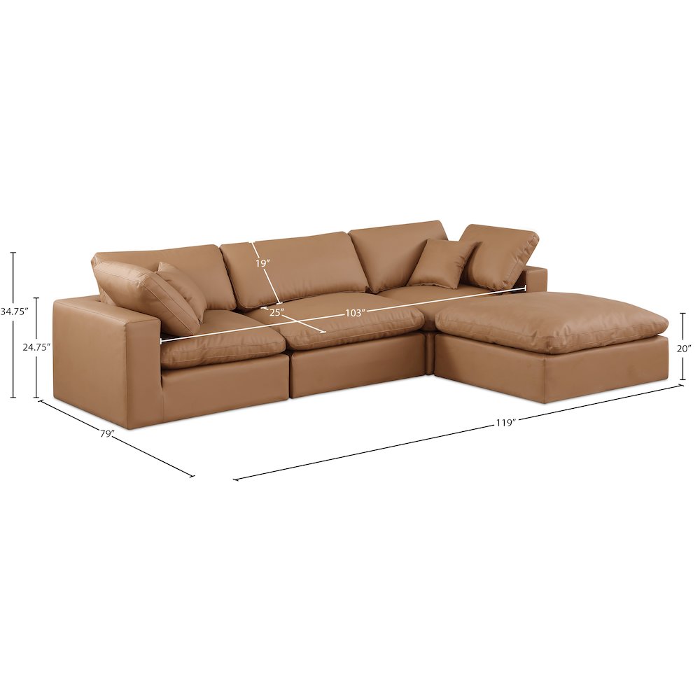 Comfy Cognac Vegan Leather Modular Sectional