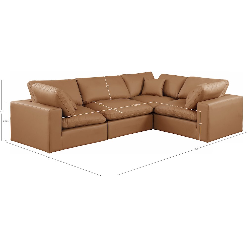 Comfy Cognac Vegan Leather Modular Sectional