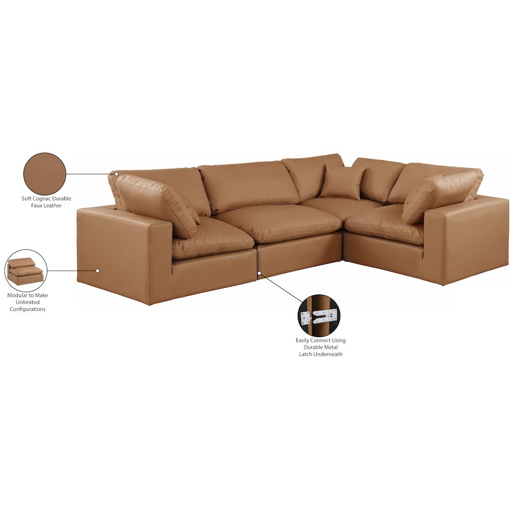 Comfy Cognac Vegan Leather Modular Sectional