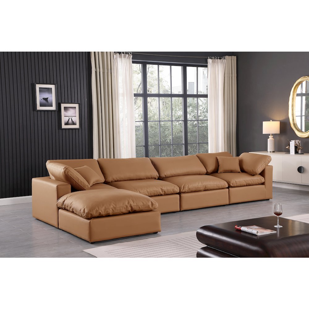 Comfy Cognac Vegan Leather Modular Sectional