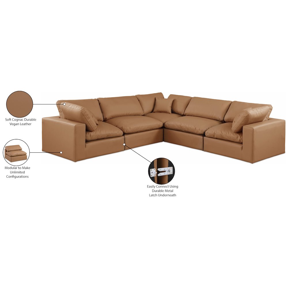 Comfy Cognac Vegan Leather Modular Sectional