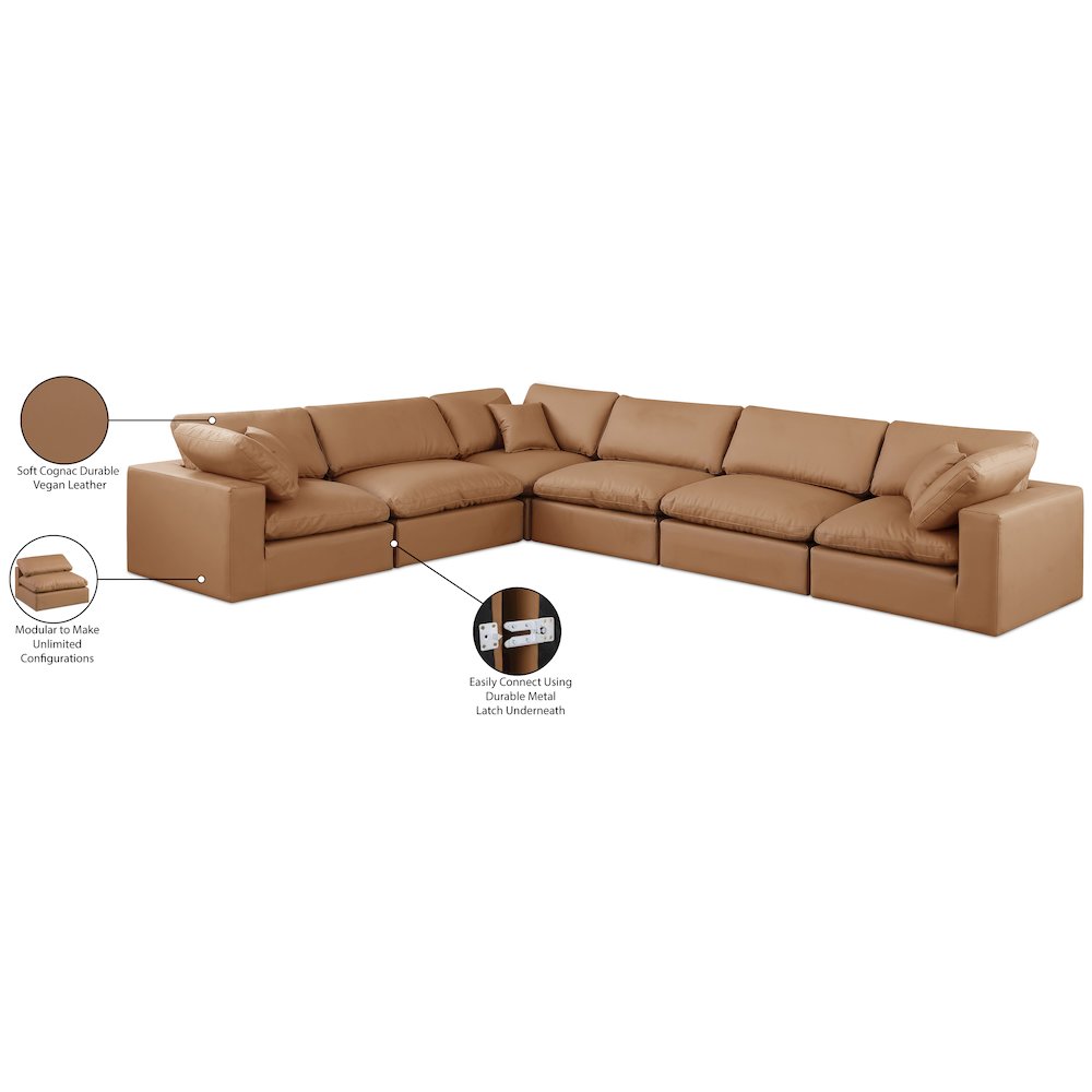 Comfy Cognac Vegan Leather Modular Sectional