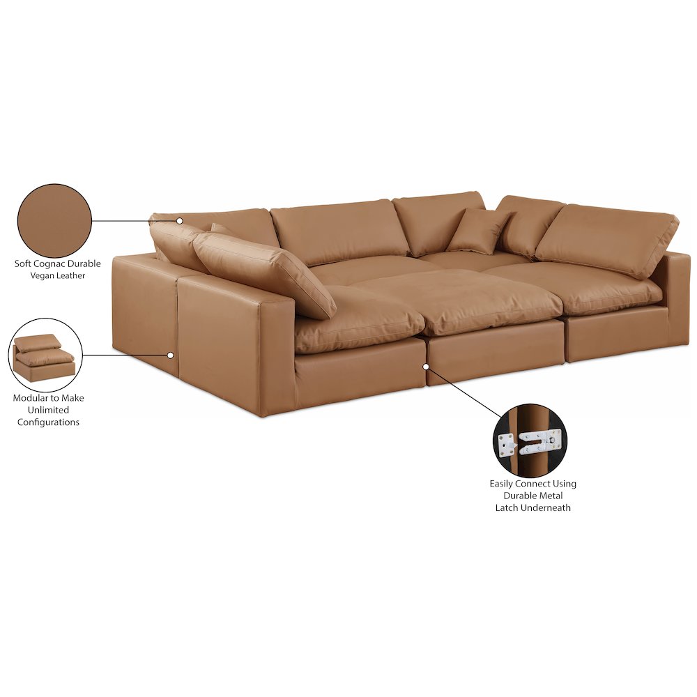 Comfy Cognac Vegan Leather Modular Sectional