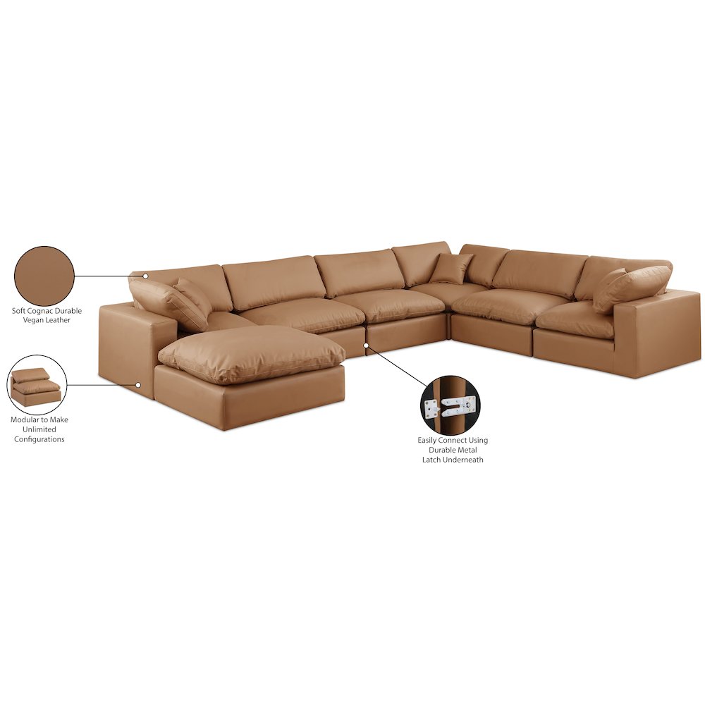 Comfy Cognac Vegan Leather Modular Sectional