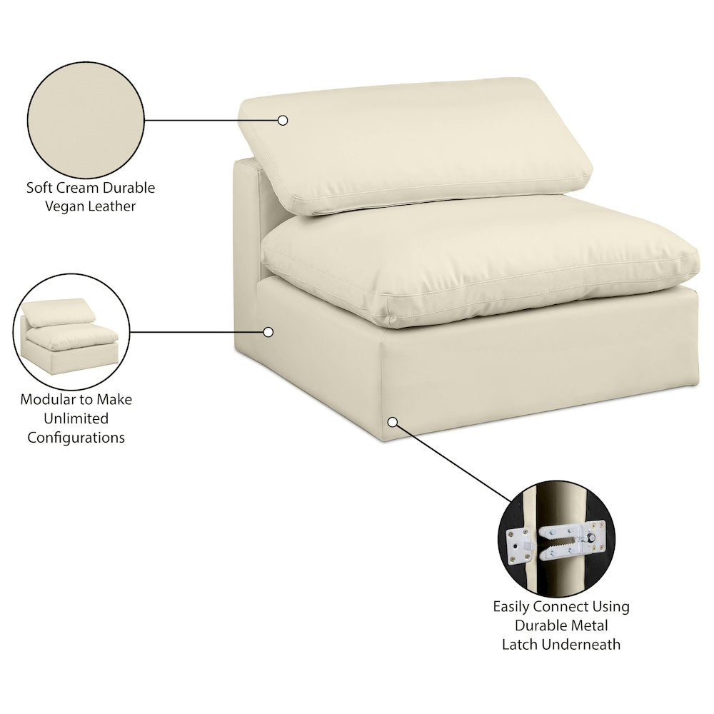 Comfy Cream Vegan Leather Modular Armless Chair