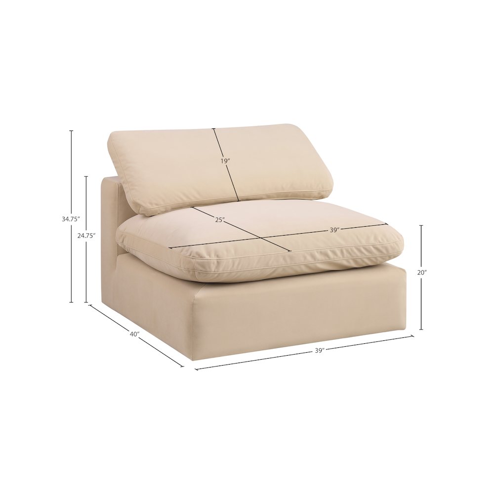 Comfy Beige Velvet Modular Armless Chair