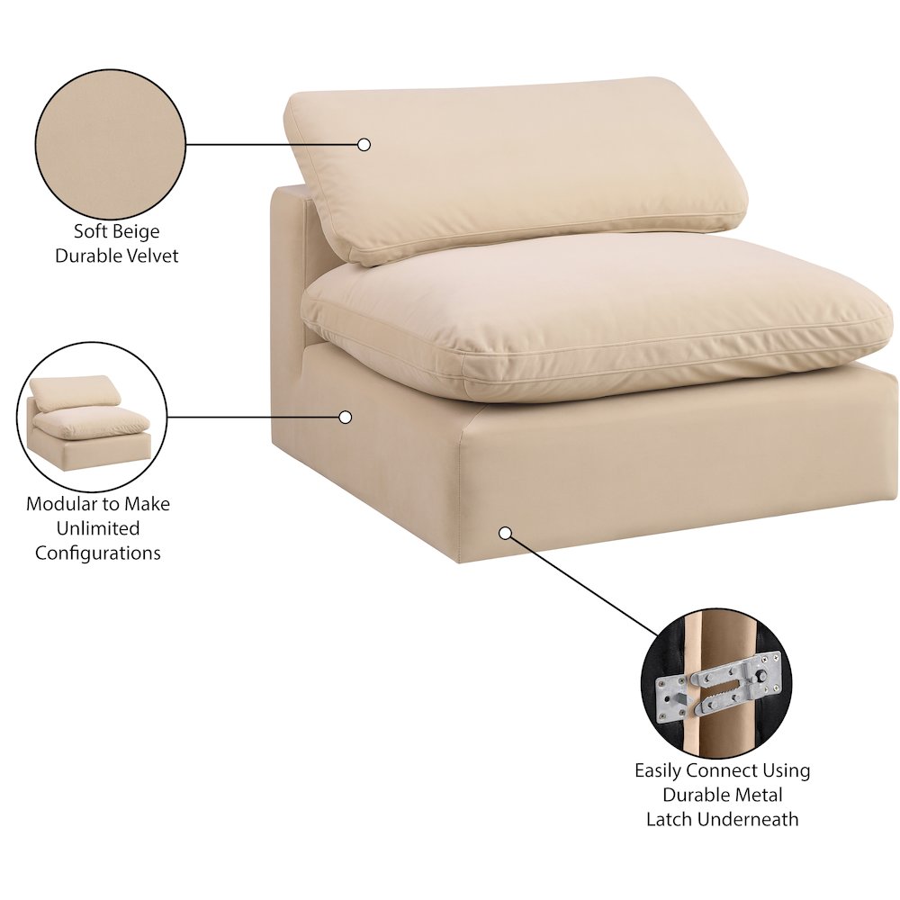 Comfy Beige Velvet Modular Armless Chair