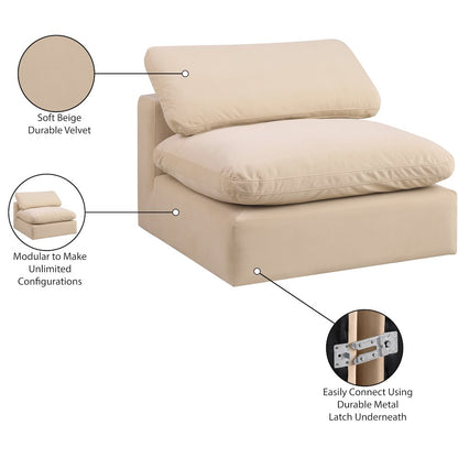 Comfy Beige Velvet Modular Armless Chair