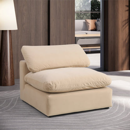 Comfy Beige Velvet Modular Armless Chair
