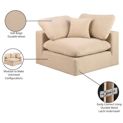Comfy Beige Velvet Modular Corner Chair
