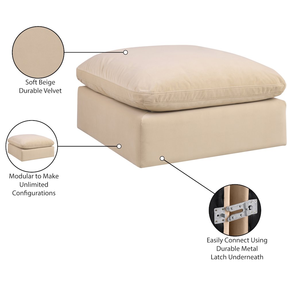 Comfy Beige Velvet Modular Ottoman