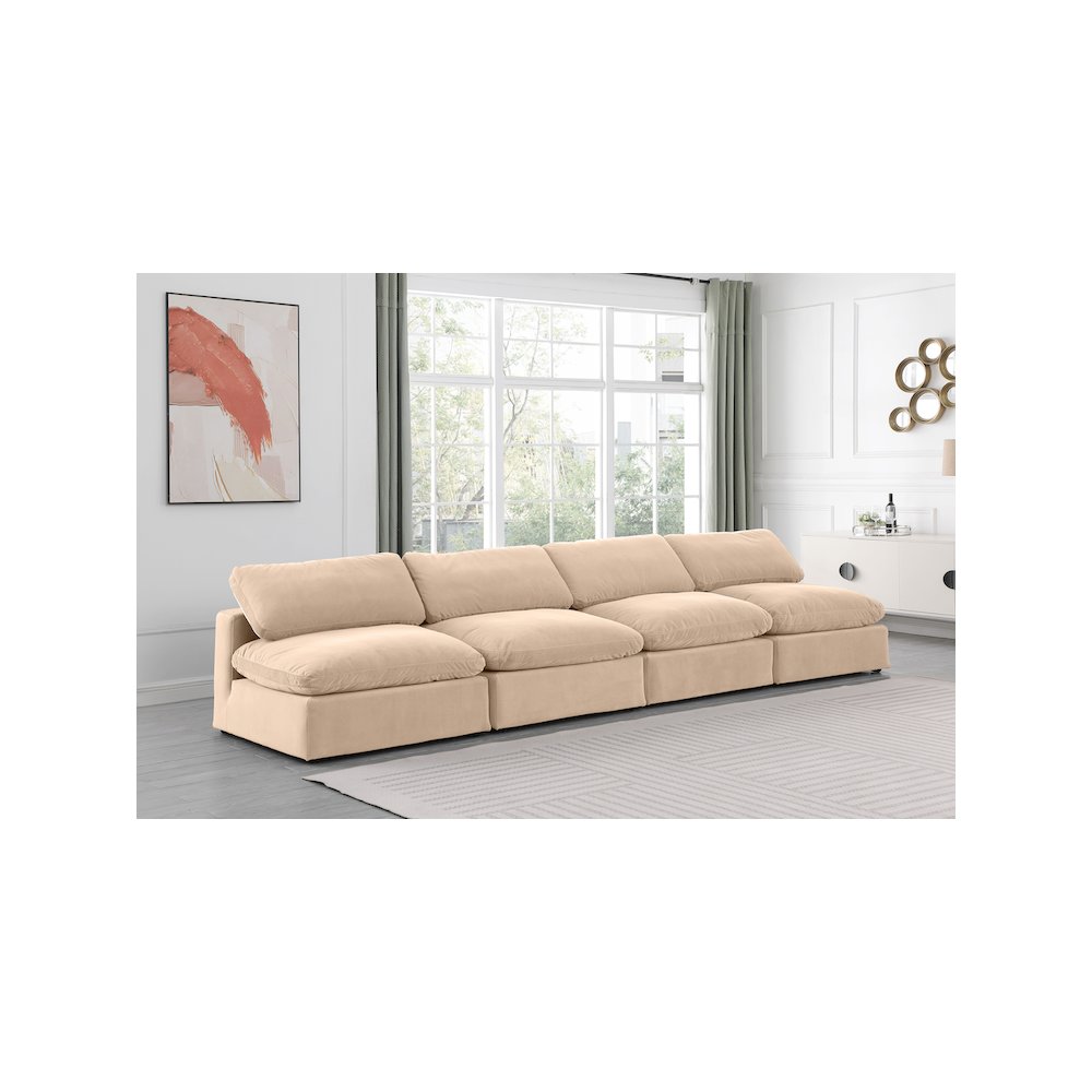 Comfy Beige Velvet Modular Sofa