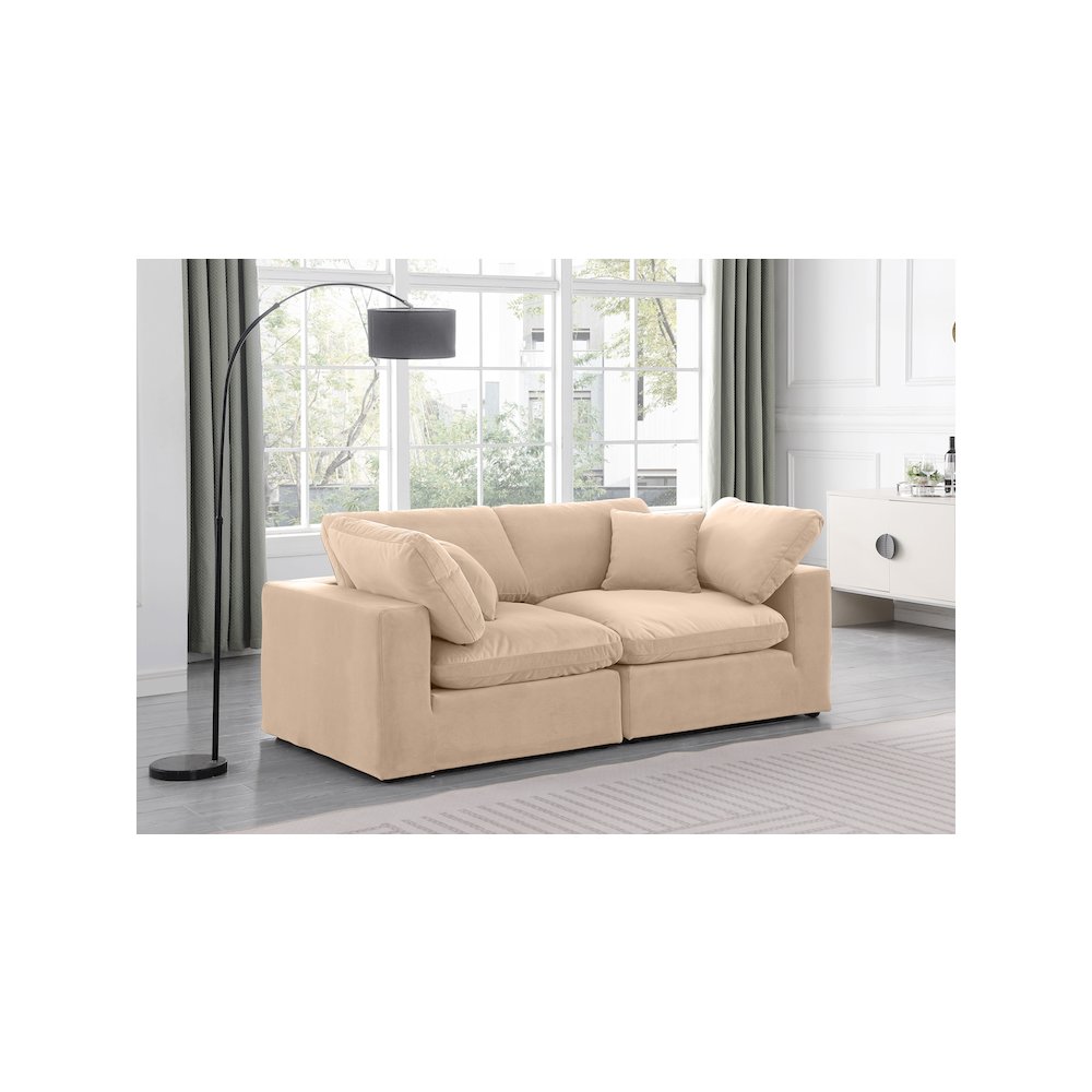 Comfy Beige Velvet Modular Sofa