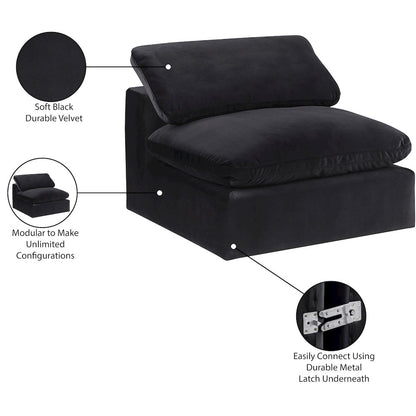 Comfy Black Velvet Modular Armless Chair