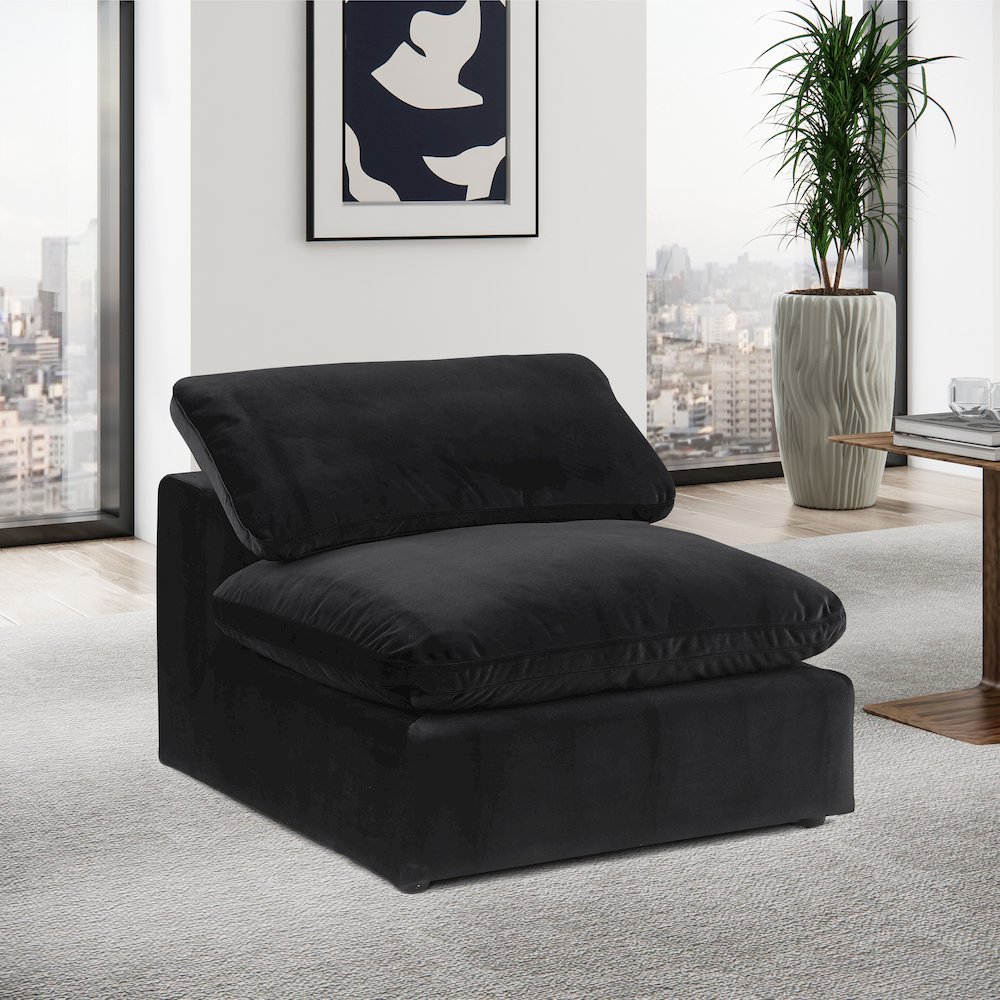 Comfy Black Velvet Modular Armless Chair