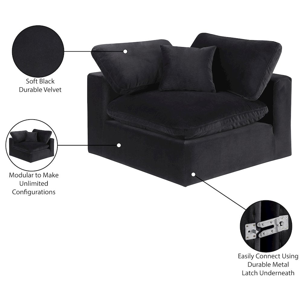 Comfy Black Velvet Modular Corner Chair