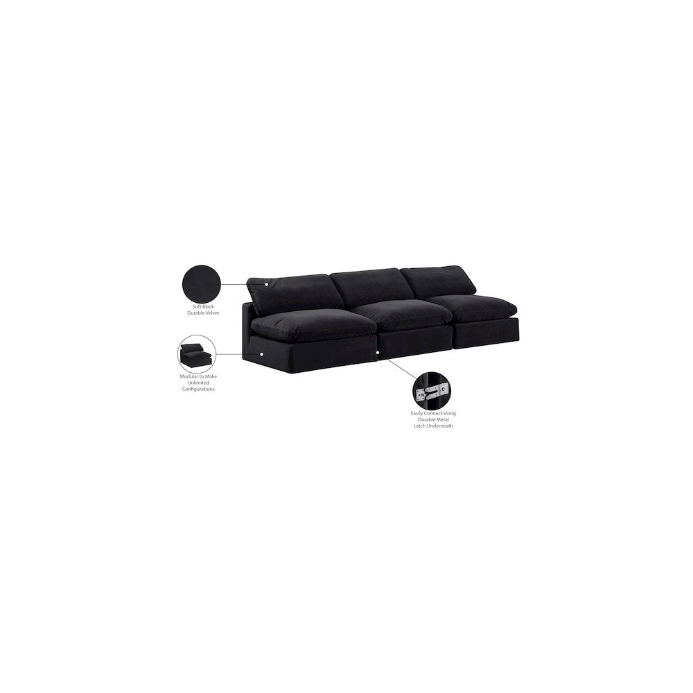 Comfy Black Velvet Modular Sofa