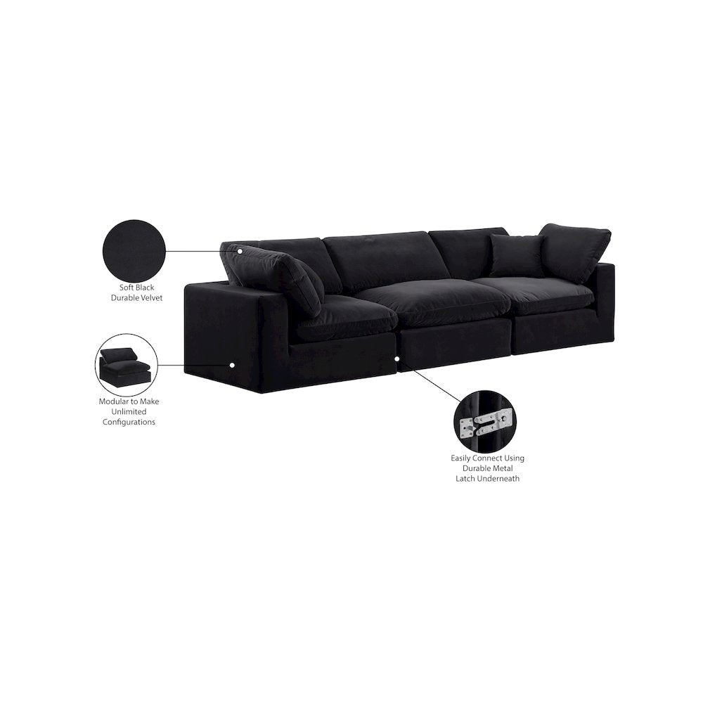Comfy Black Velvet Modular Sofa