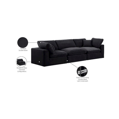 Comfy Black Velvet Modular Sofa