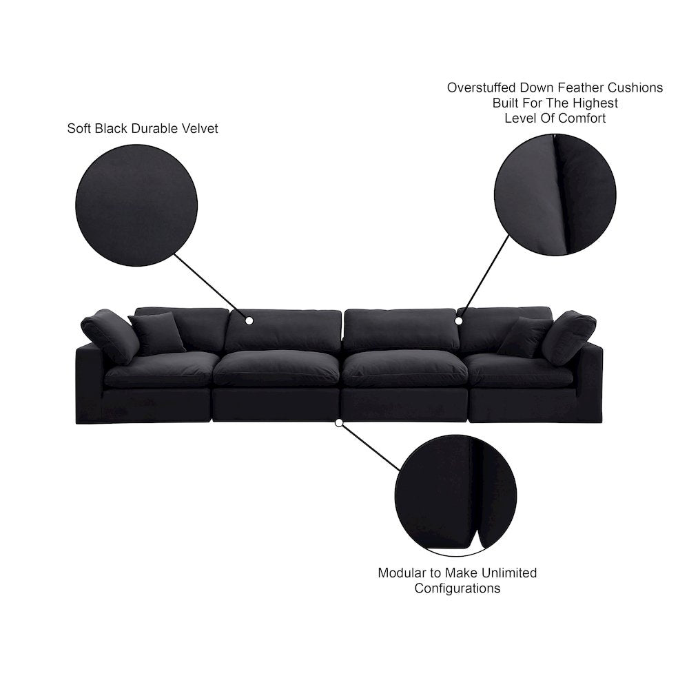 Comfy Black Velvet Modular Sofa