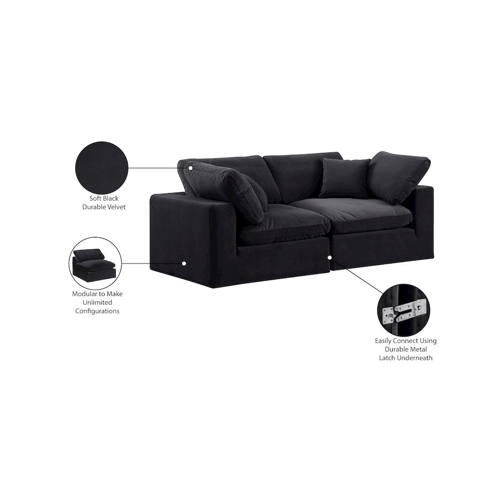 Comfy Black Velvet Modular Sofa