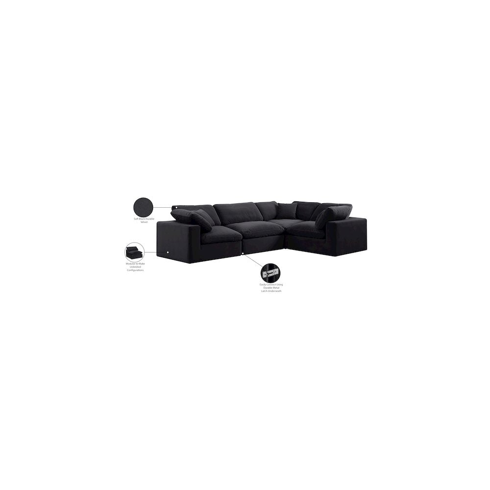 Comfy Black Velvet Modular Sectional