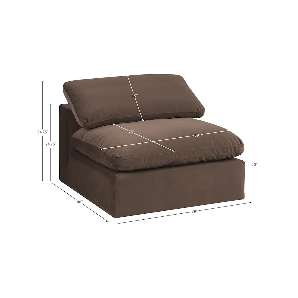 Comfy Brown Velvet Modular Armless Chair