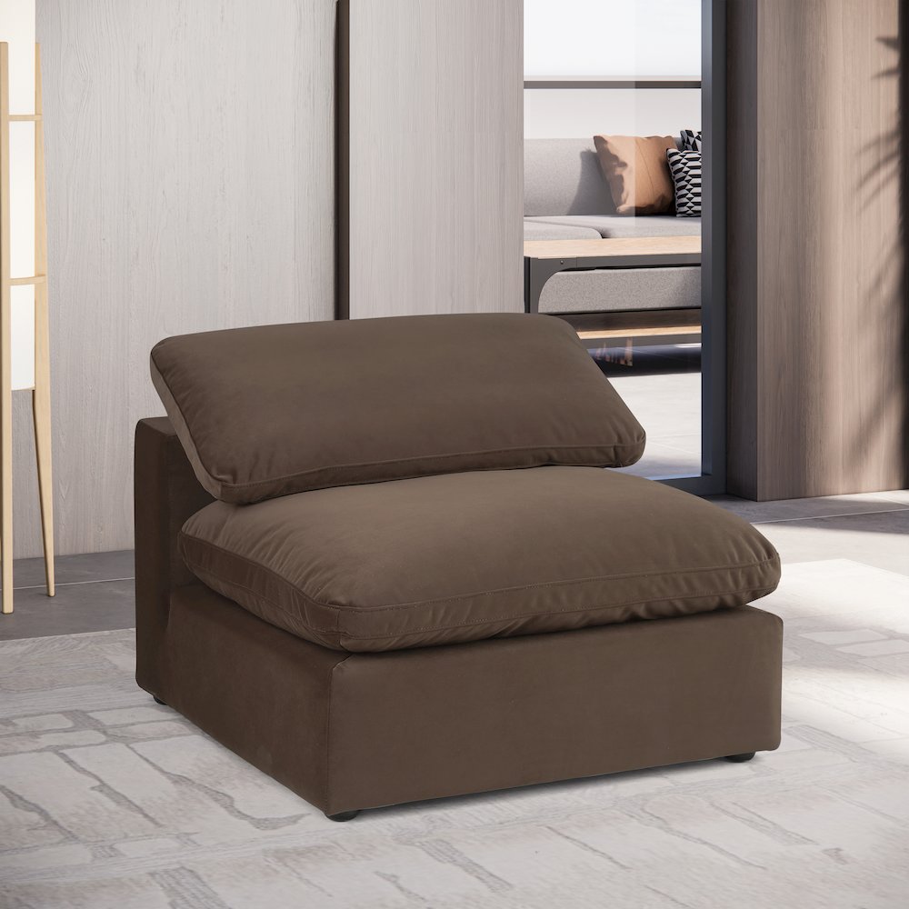 Comfy Brown Velvet Modular Armless Chair