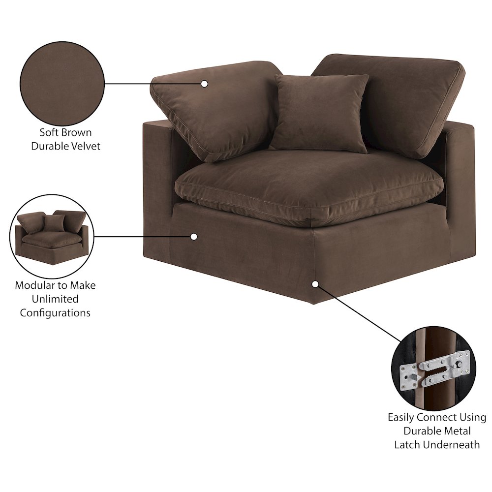 Comfy Brown Velvet Modular Corner Chair
