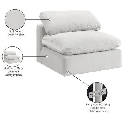 Comfy Cream Velvet Modular Armless Chair